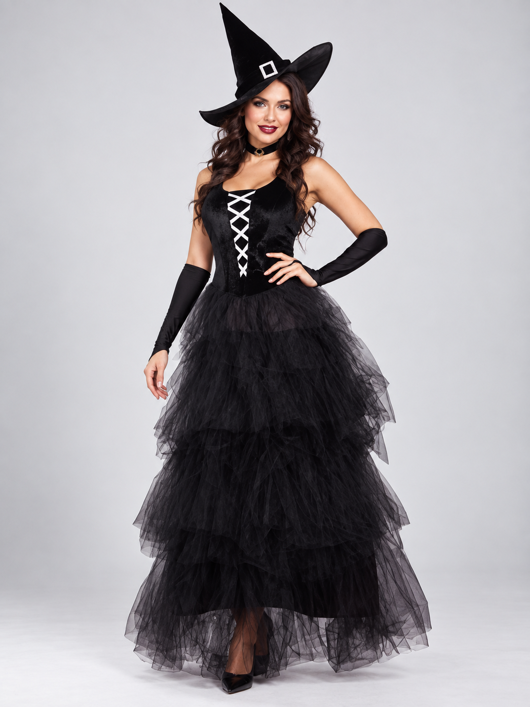 Witch Halloween Costume with Black Dress and Hat