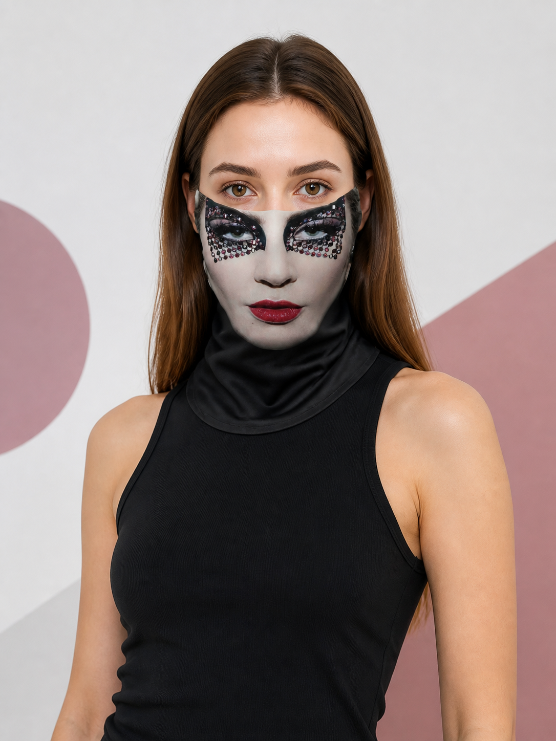 Carnival Mask with a Printed Face for Halloween and Cosplay