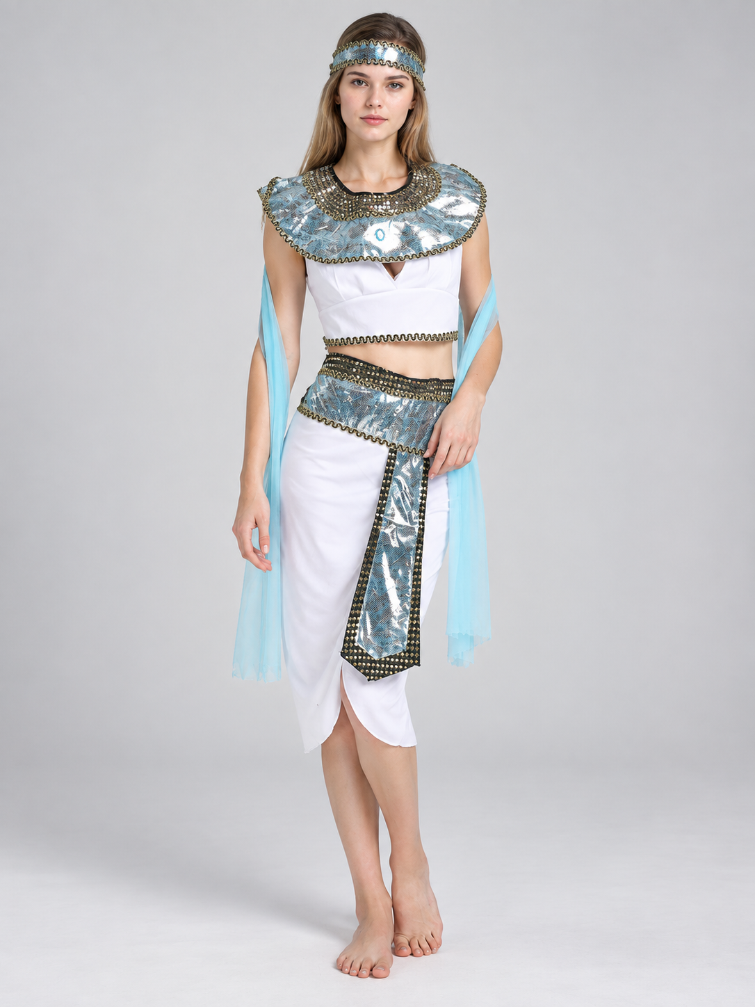 Egyptian Queen Costume with Ornamentation, White Costumes detail