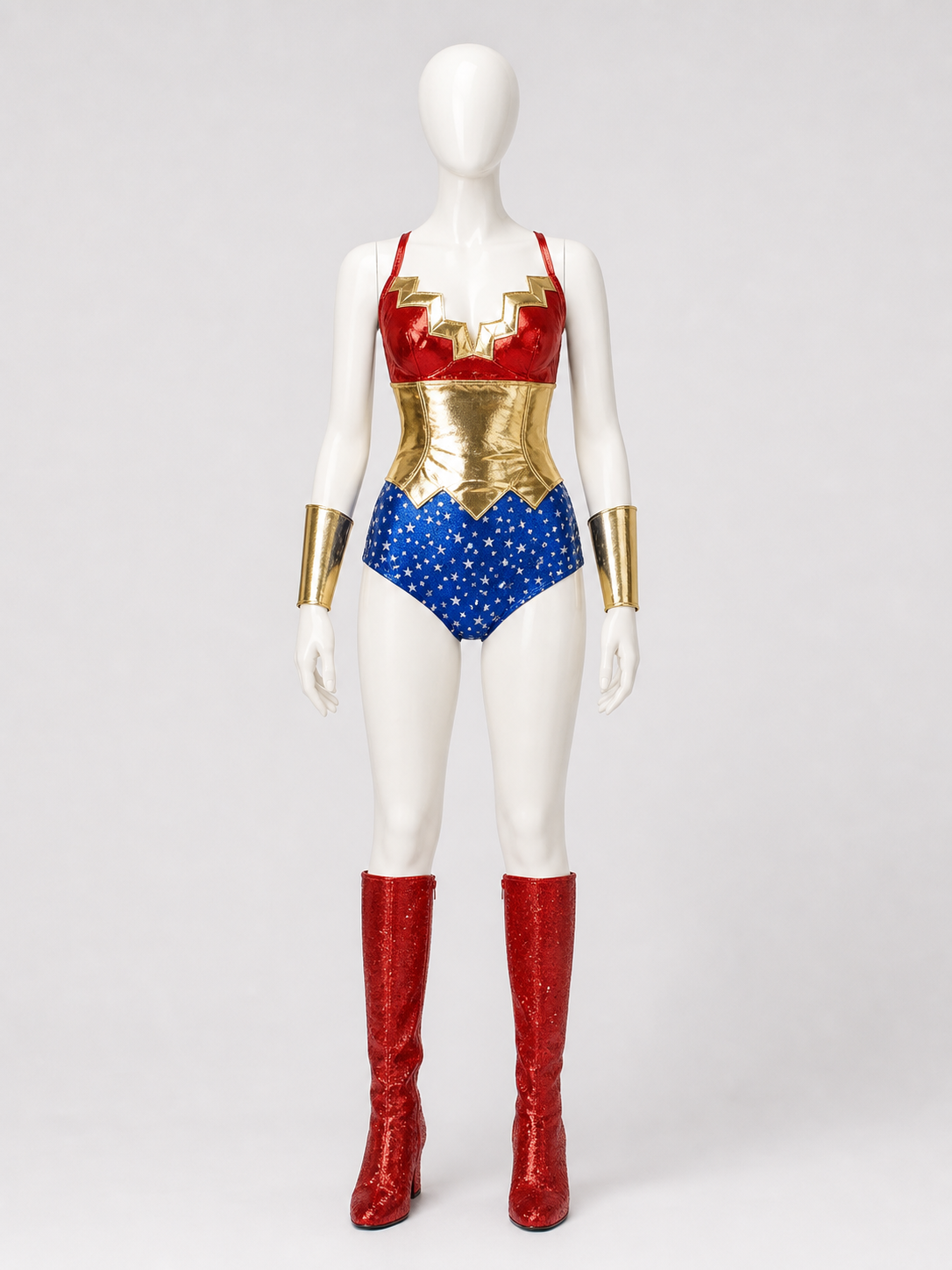 Blue, Red, and Gold Superhero Costume for Cosplay