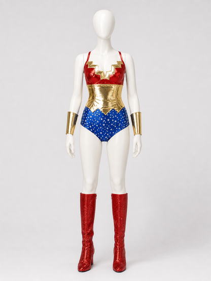 Blue, Red, and Gold Superhero Costume for Cosplay
