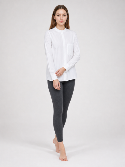 White Stand-Collar Shirt with Chest Pocket