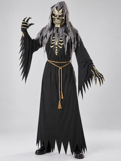 Halloween Carnival Costume: Black Robe, Skull Mask