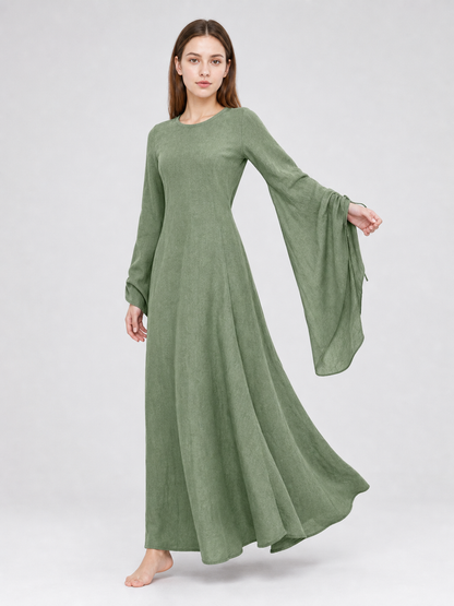 Long Green Retro-Style Belted Dress