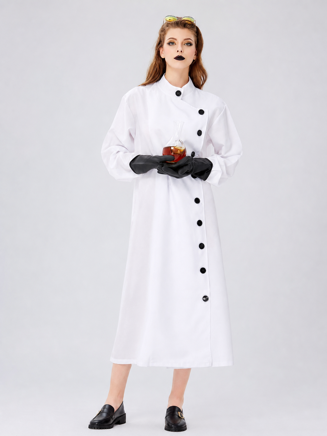 Scientist Costume: White Long Lab Coat with Collar