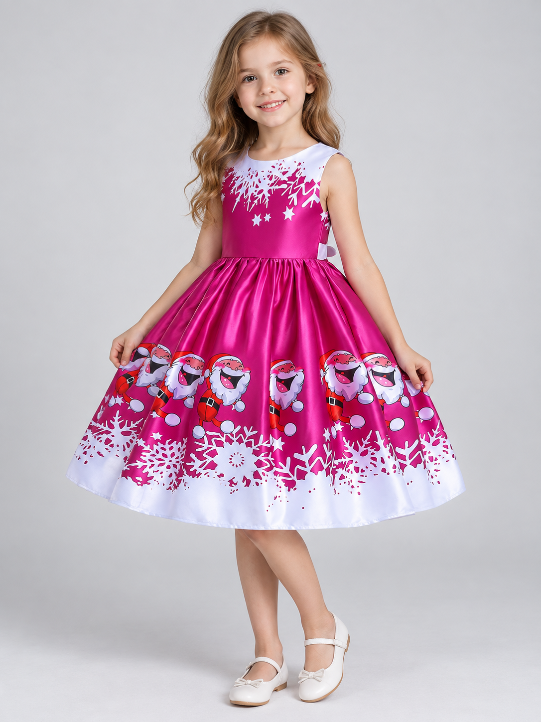 Children's Dress with Christmas Print and Full Skirt Costume Dresses detail