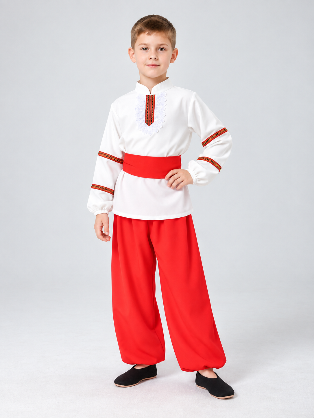Kids' Russian Folk Dance Costume, White, Red
