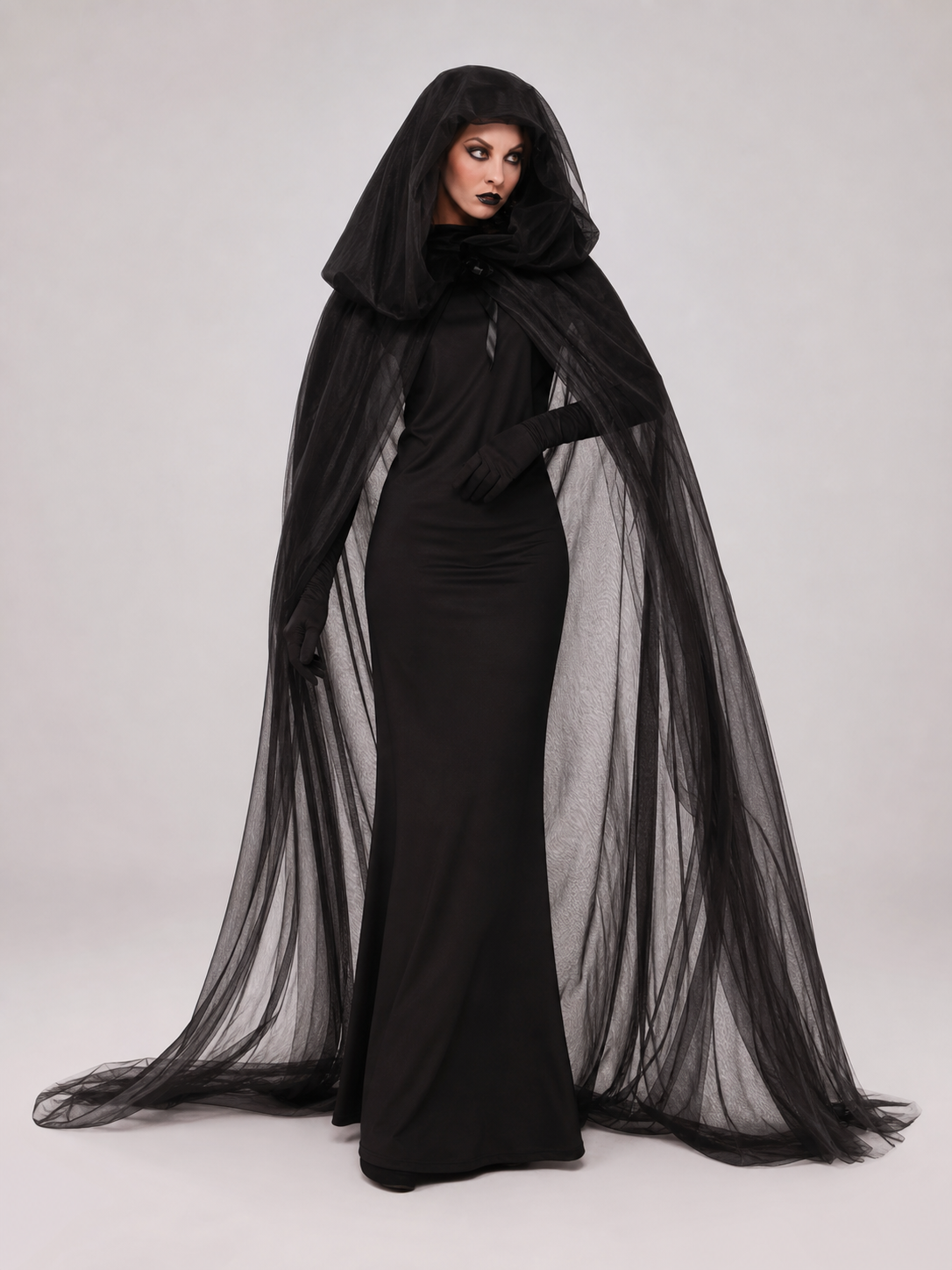 Carnival costume with hood, cloak, and gloves