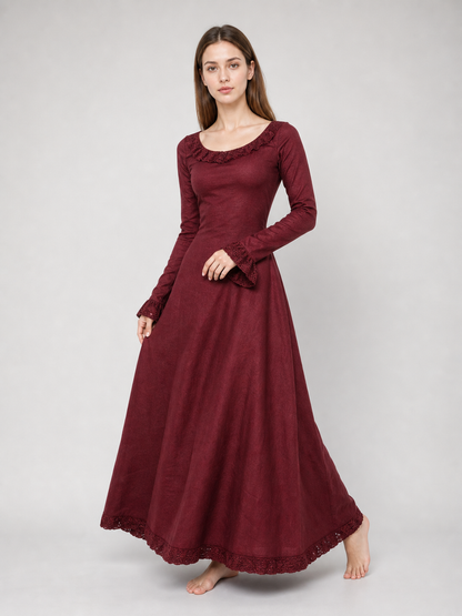 Vintage burgundy maxi dress with long sleeves