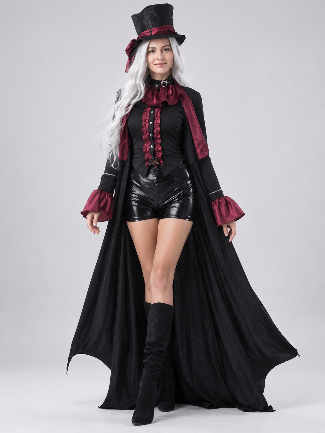 Adult Costume: Black and Burgundy with Top Hat
