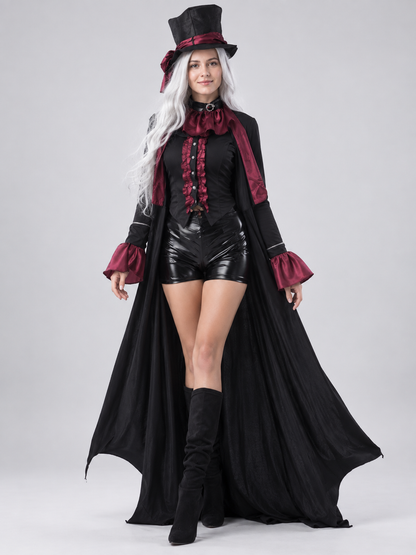 Adult Costume: Black and Burgundy with Top Hat