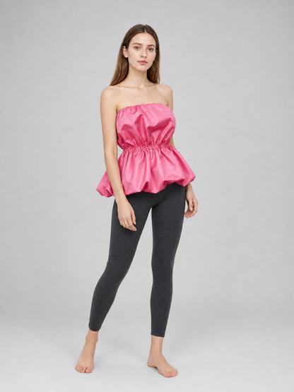 Strapless bustier top with peplum, bright pink