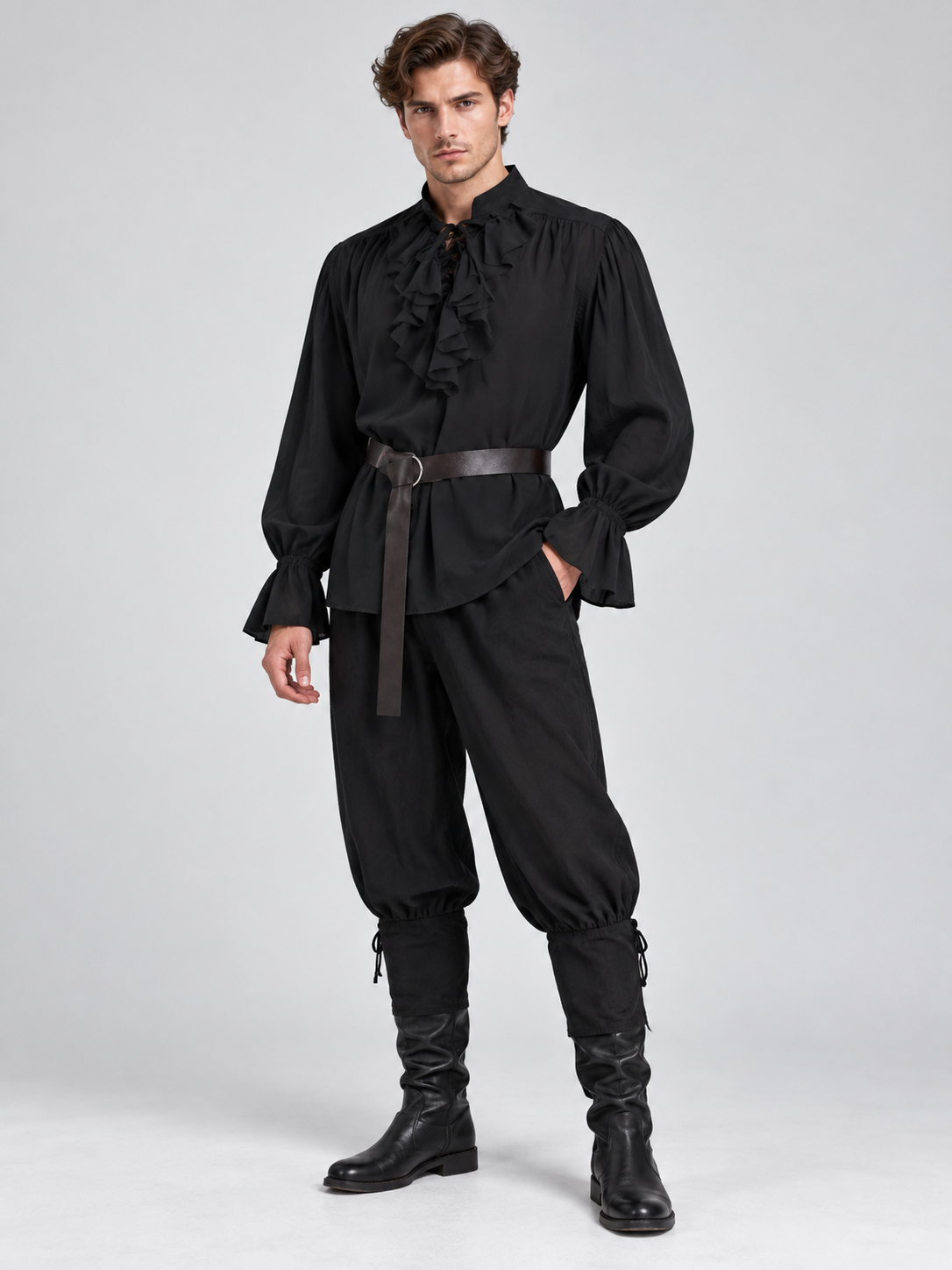 Medieval-Style Costume: Black Shirt, Pants, Belt