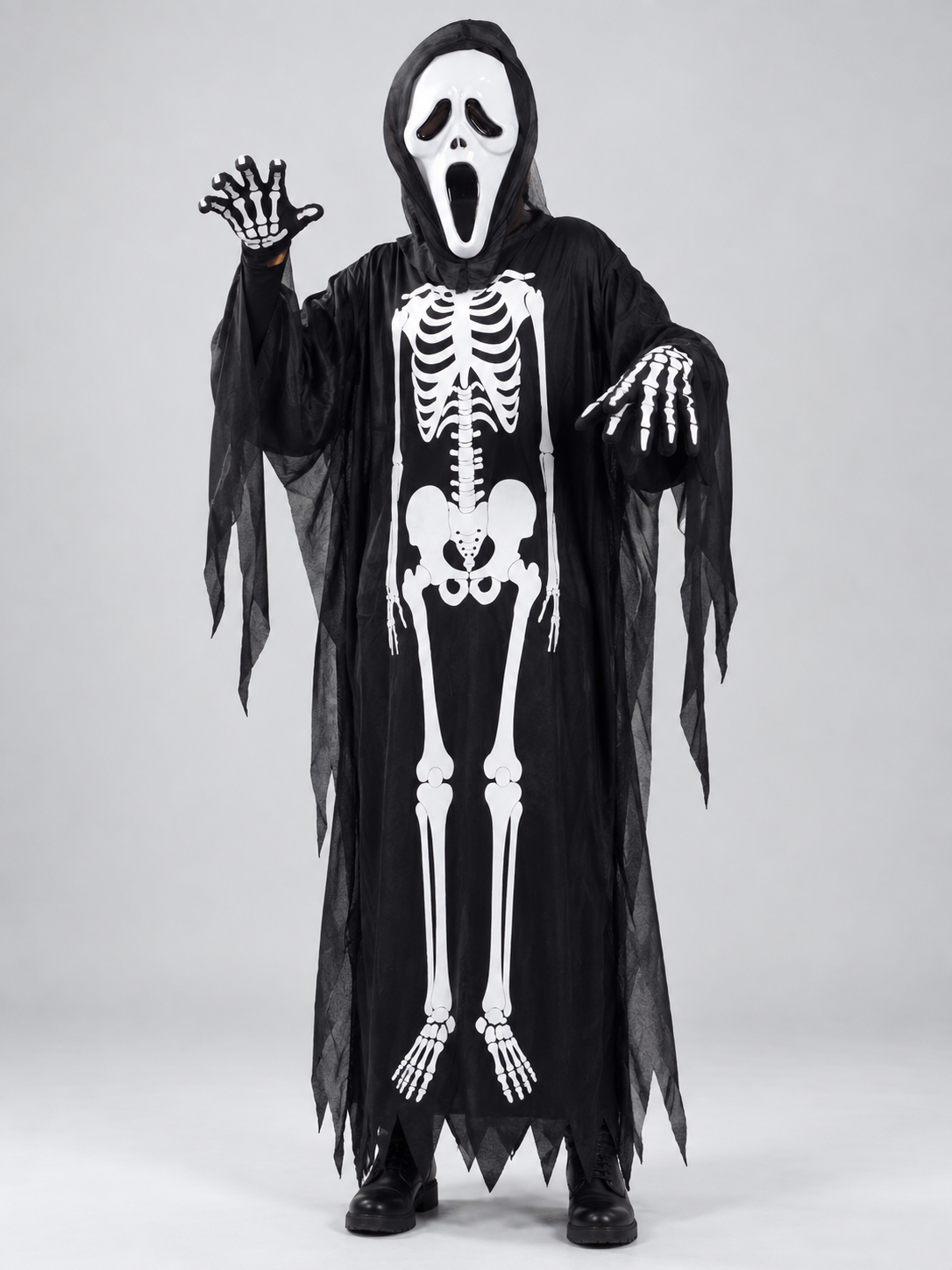 Skeleton Costume with Mask and Hood Costume Masks detail