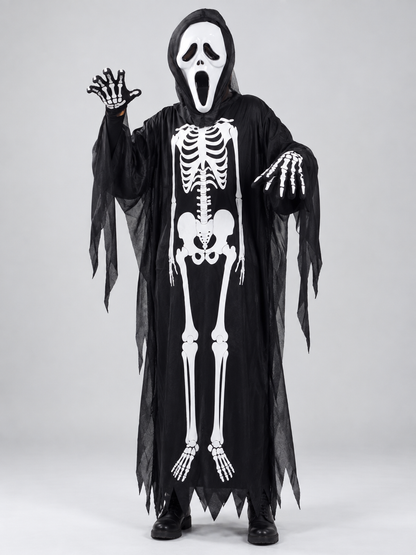 Skeleton Costume with Mask and Hood Costume Masks detail