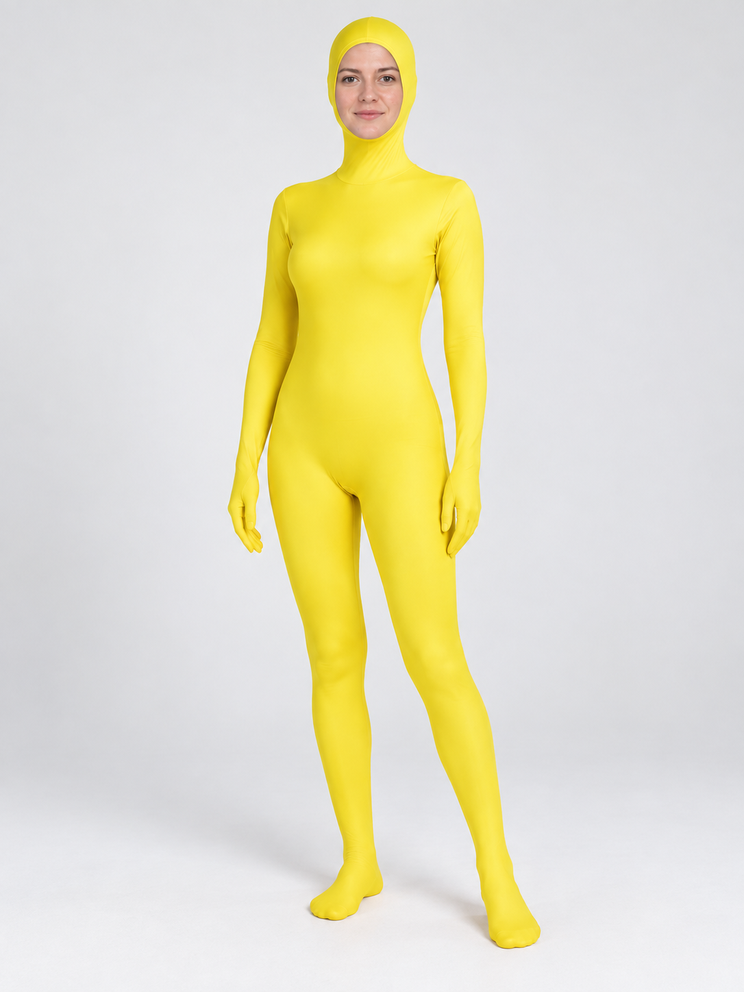 Yellow Zentai Bodysuit with Closed Hands and Feet