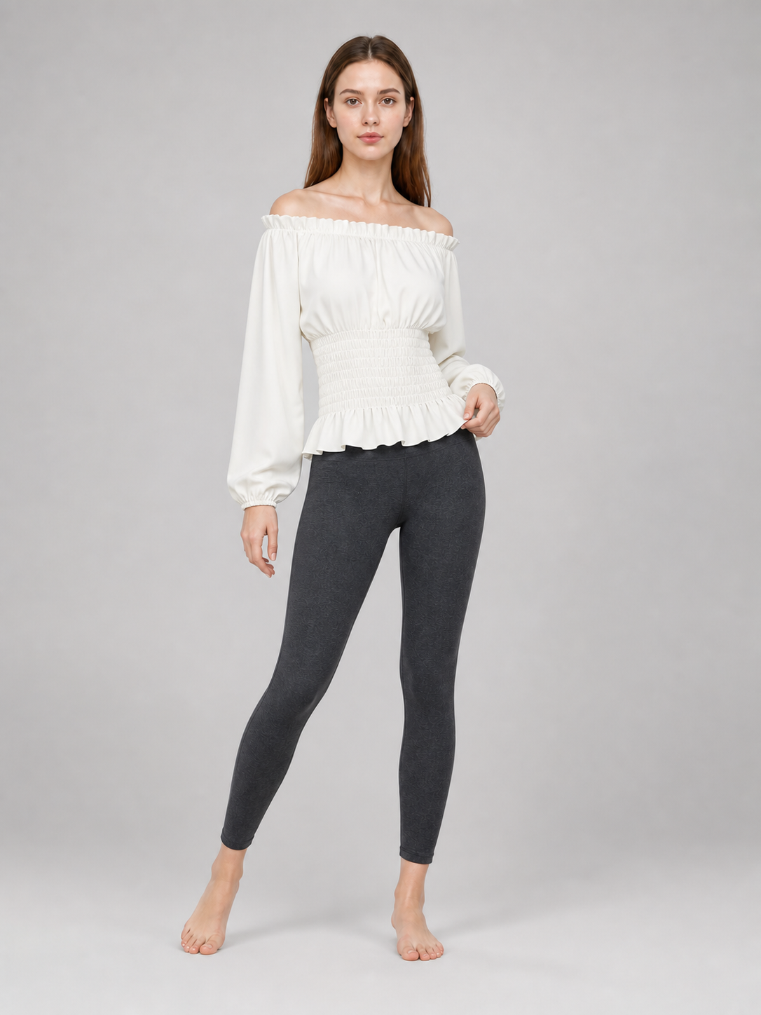 White Blouse with Voluminous Sleeves and Ruffles
