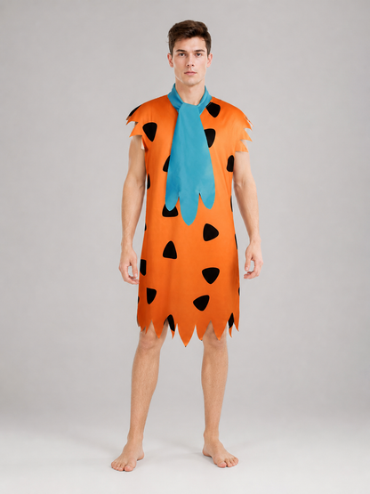 Orange Dress with Black Spots and Blue Accessory on-model front view 4