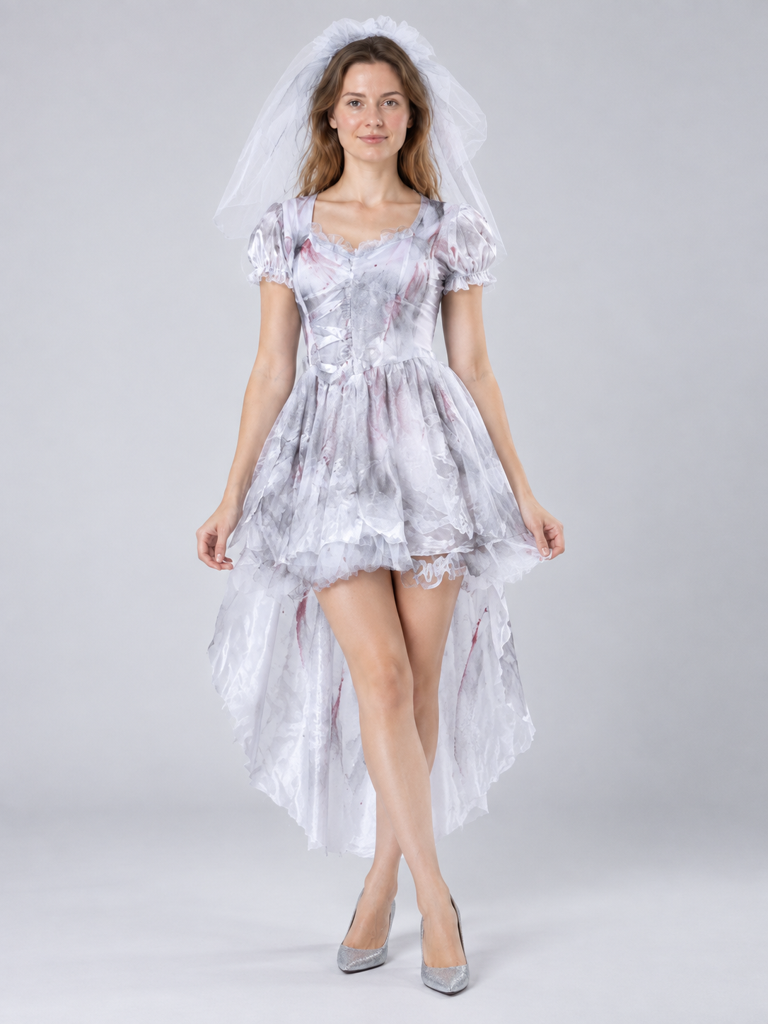 White Ghost Bride Carnival Costume with Veil
