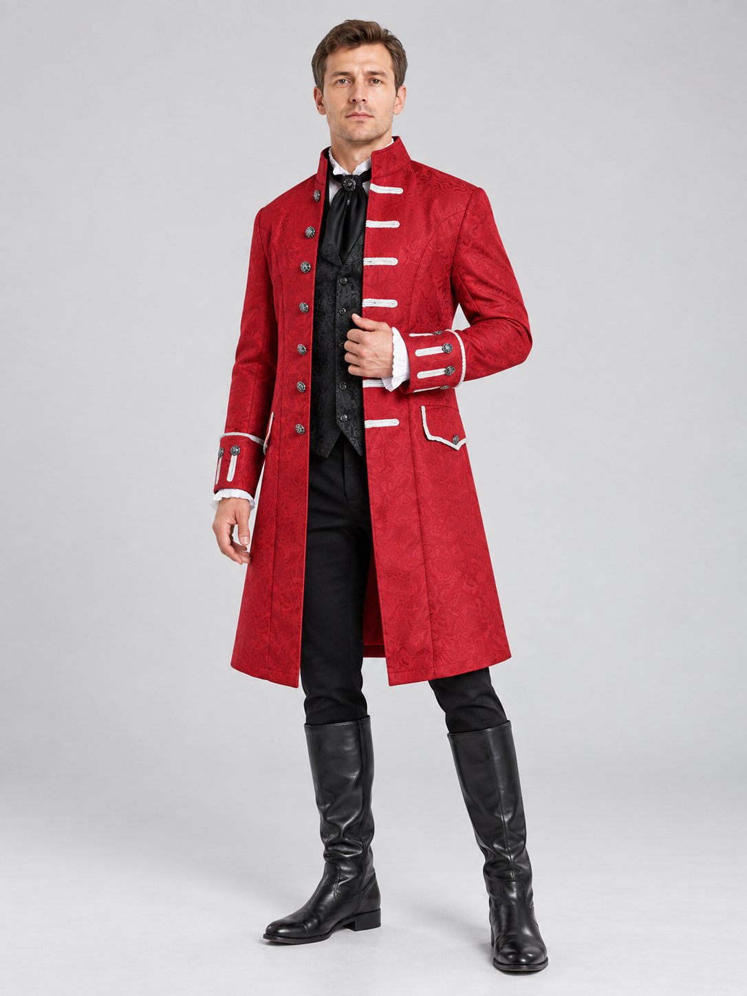 Long Gothic Red Coat with White Trim