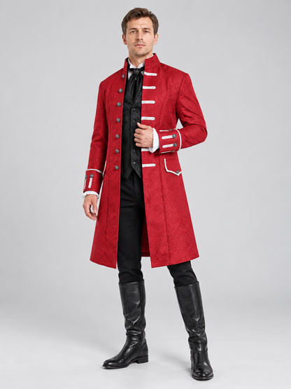 Long Gothic Red Coat with White Trim
