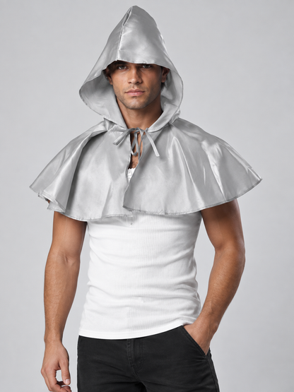 Silver Shiny Hooded Carnival Cape
