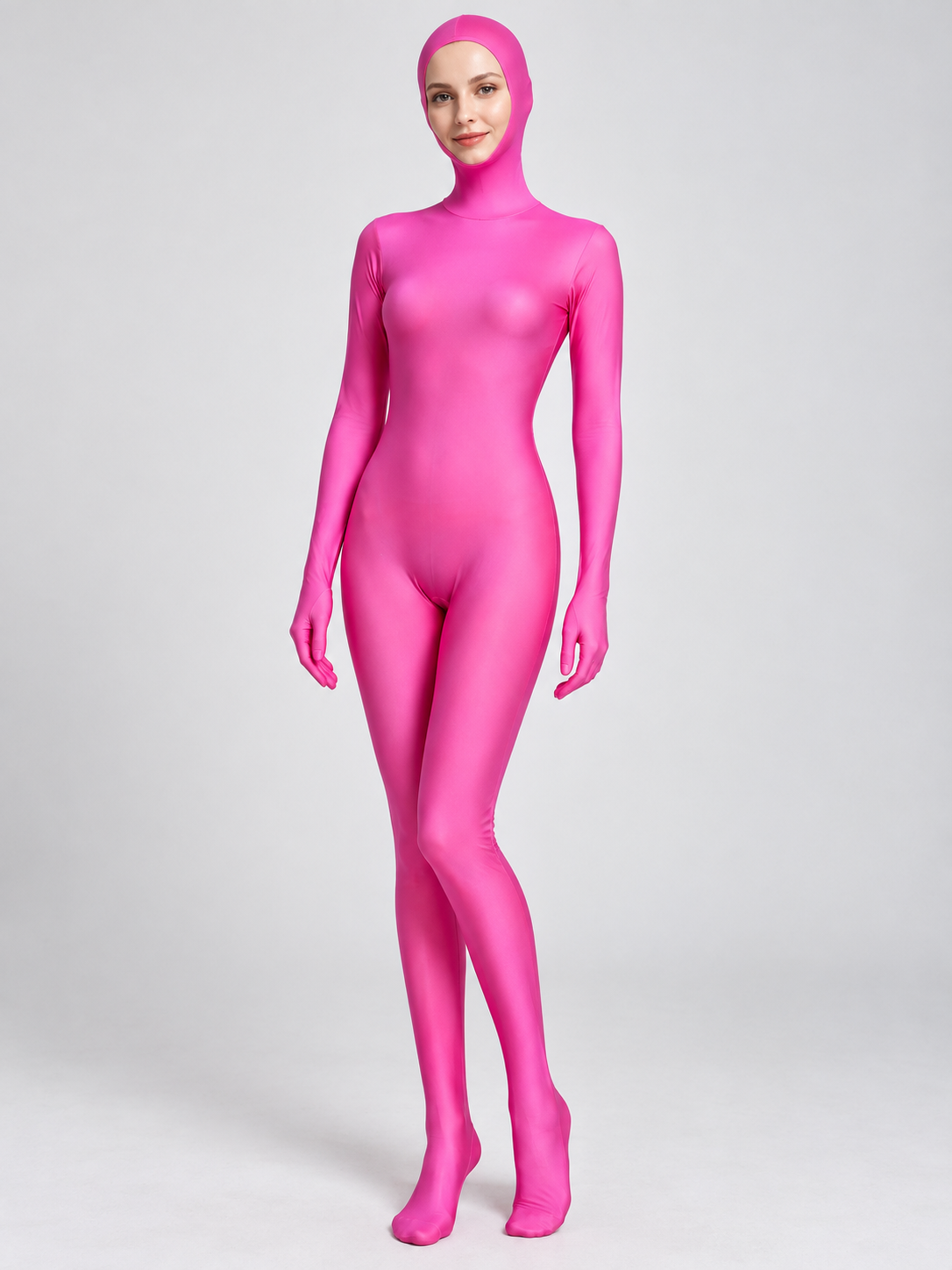 Bright Pink Fitted Hooded Bodysuit Costume