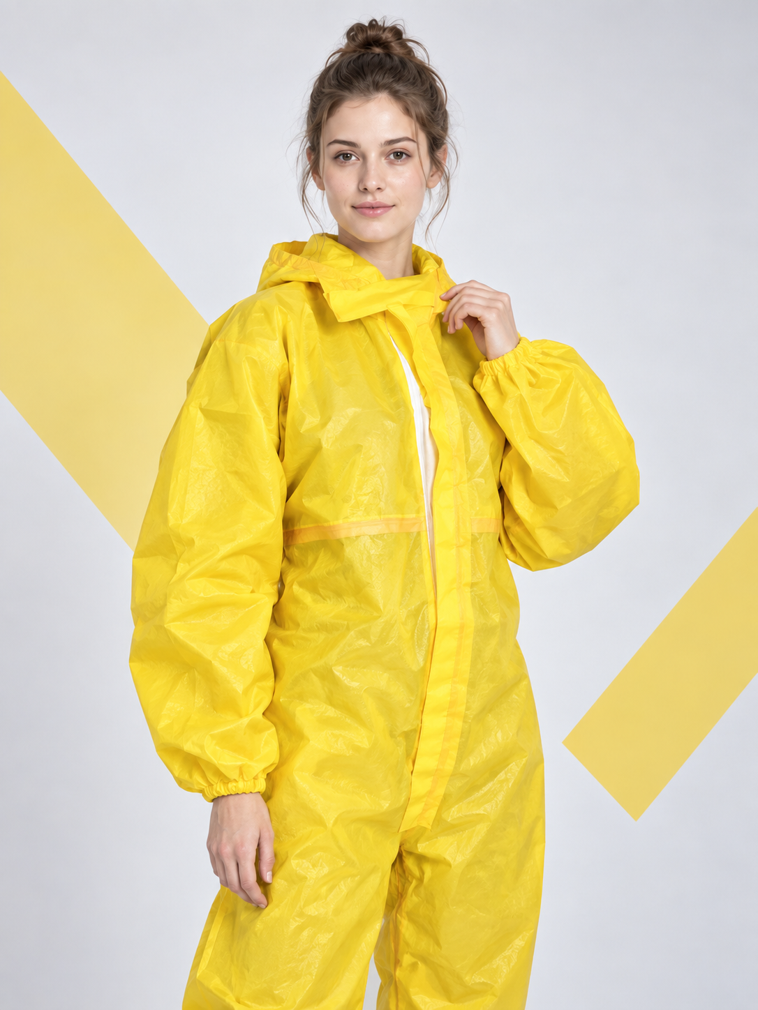 Yellow Protective Jumpsuit with Hood and Front Closure