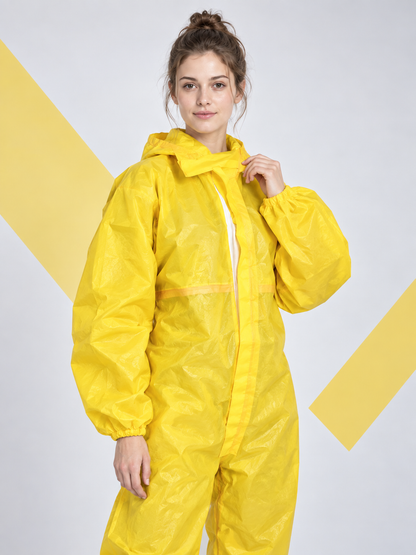 Yellow Protective Jumpsuit with Hood and Front Closure