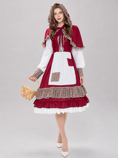 Little Red Riding Hood Costume: Dress with Apron and Cape