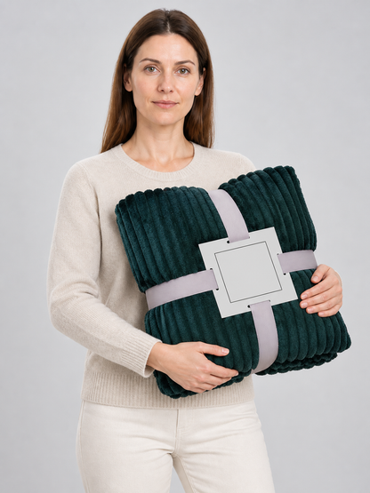 Dark green blanket with embossed longitudinal waves
