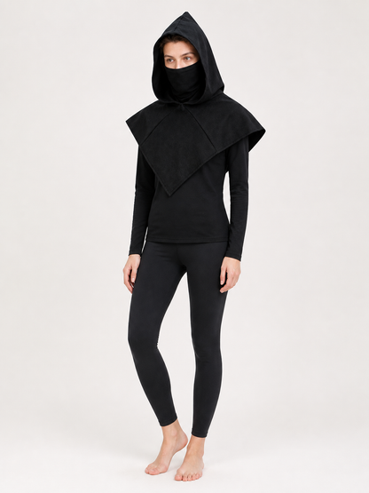 Black Carnival Cloak with Hood and Mask Costume Capes detail