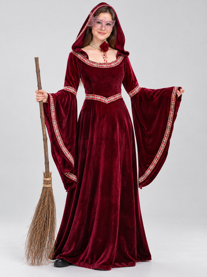 Red Witch Costume with Hood and Mask