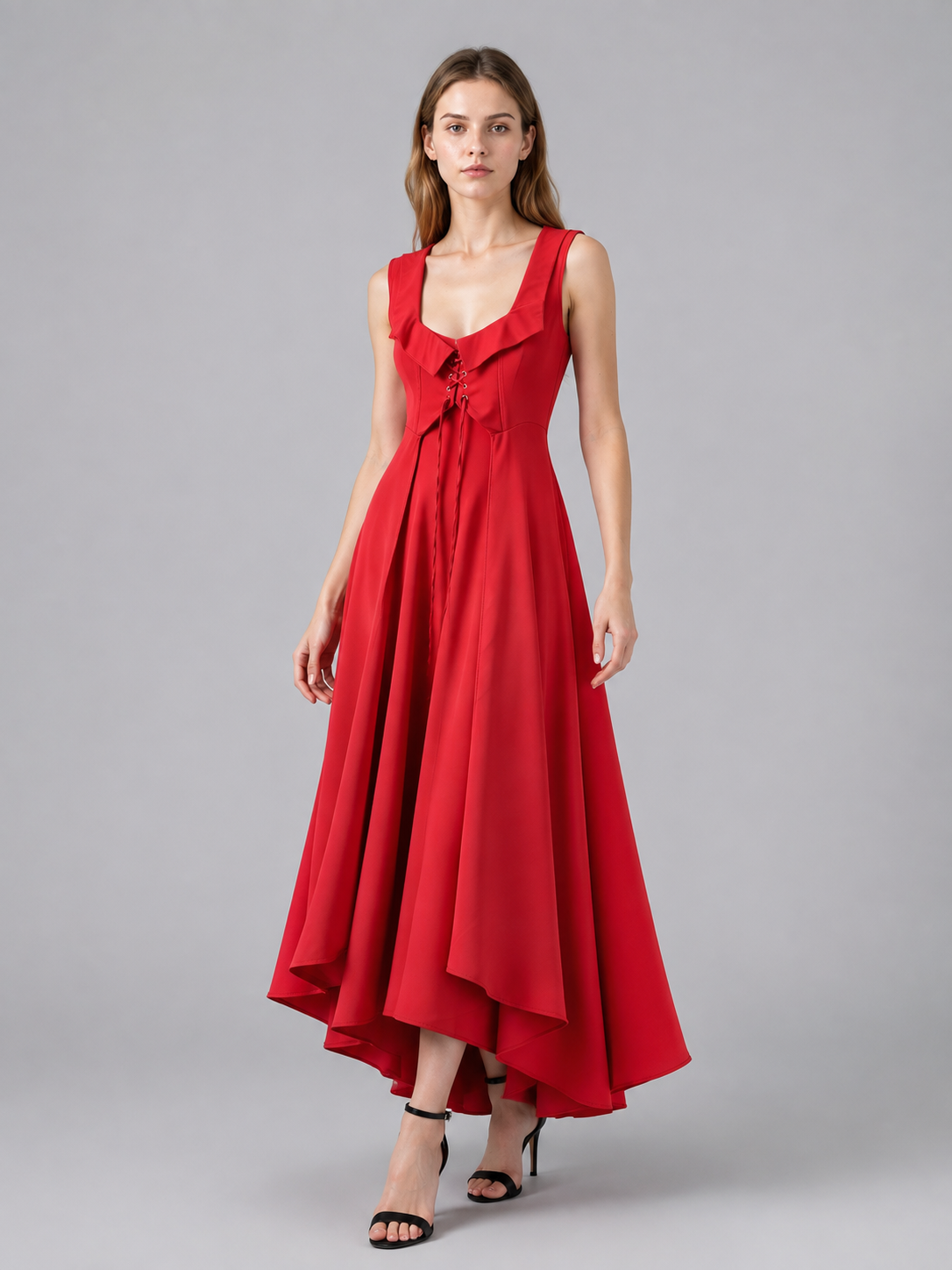 Long Red Medieval-Style Dress Costume Dresses detail