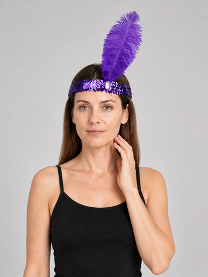 Halloween Carnival Headpiece with Purple Feather Costume Headwear detail