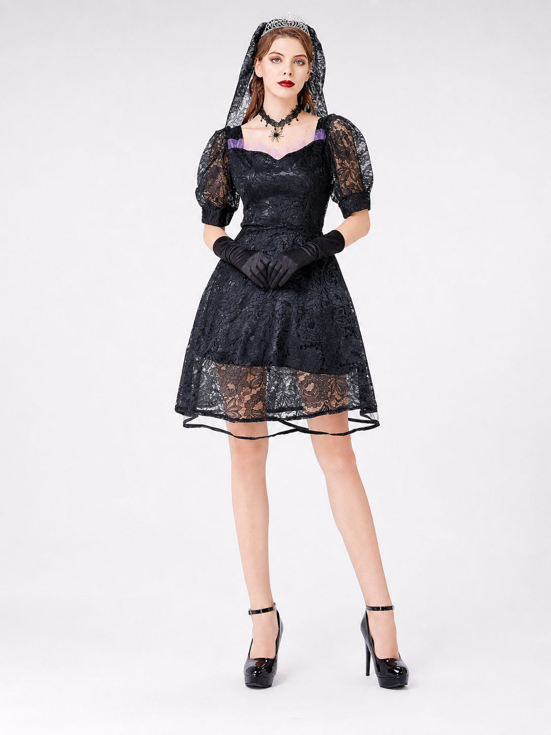 Gothic Lace Dress with Purple Detailing