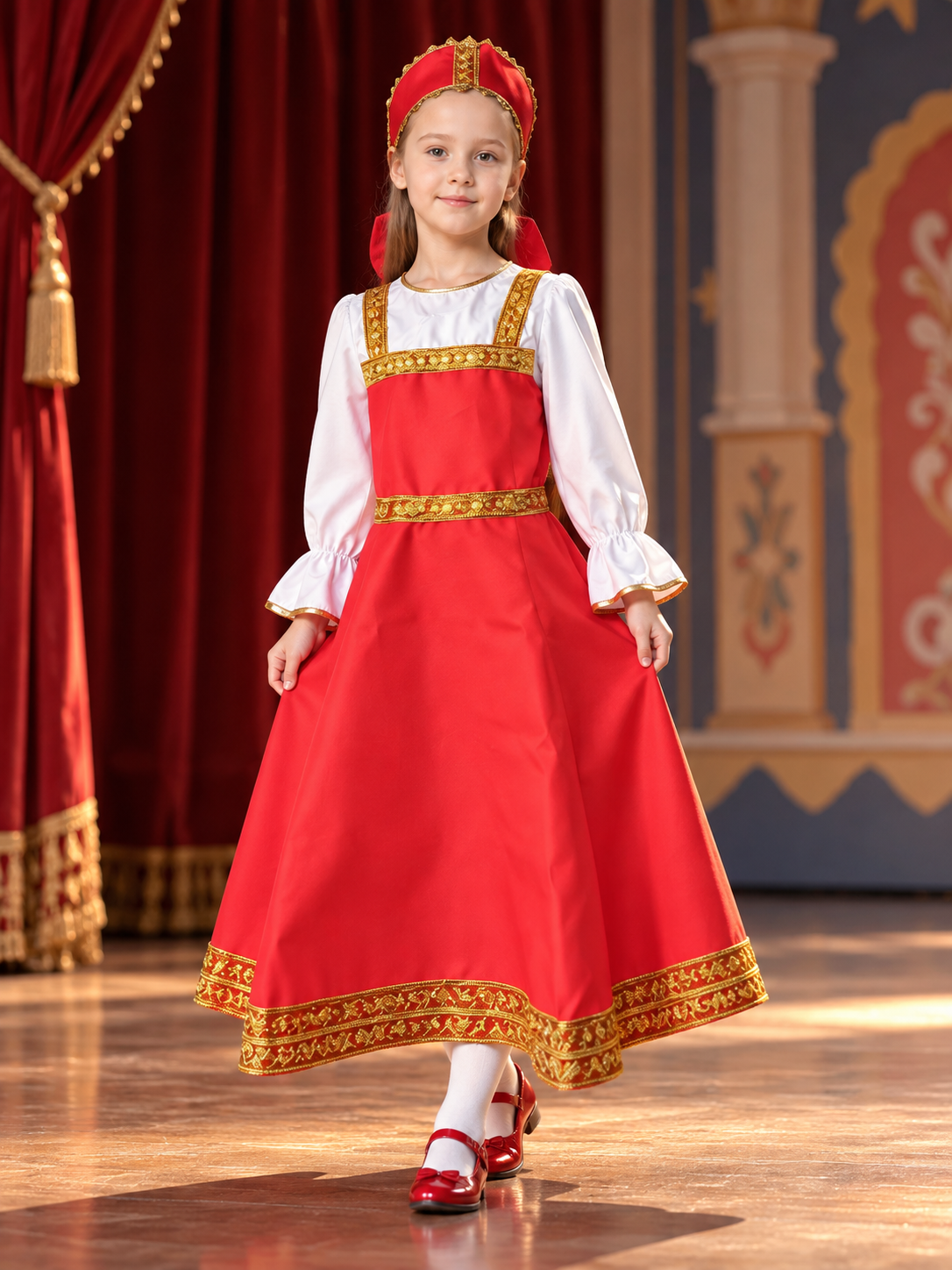 Red Stage Dress Costume with Headpiece Costume Dresses detail