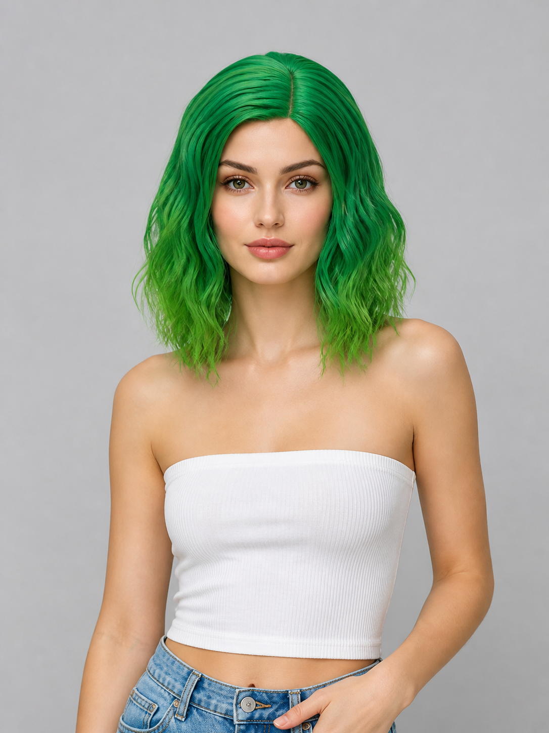 Green Mid-Length Carnival Wig for Cosplay Costume Wigs detail
