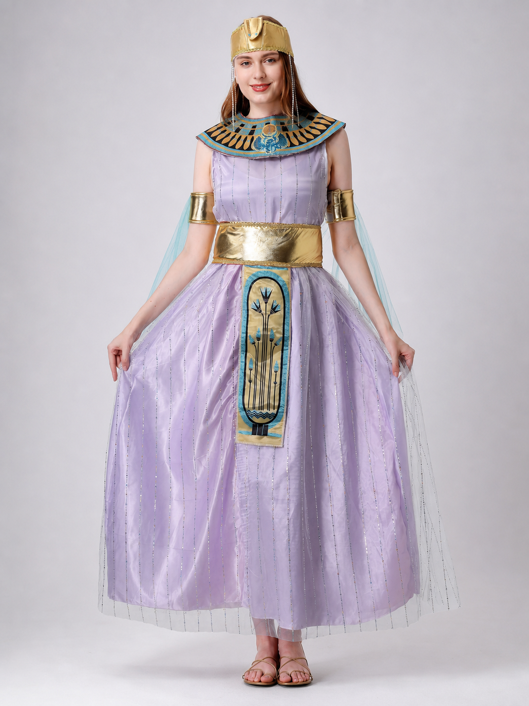 Cleopatra Costume with Long Dress and Egyptian Decorations
