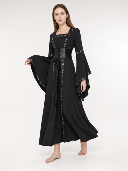 Gothic Long Hooded Dress with Lacing