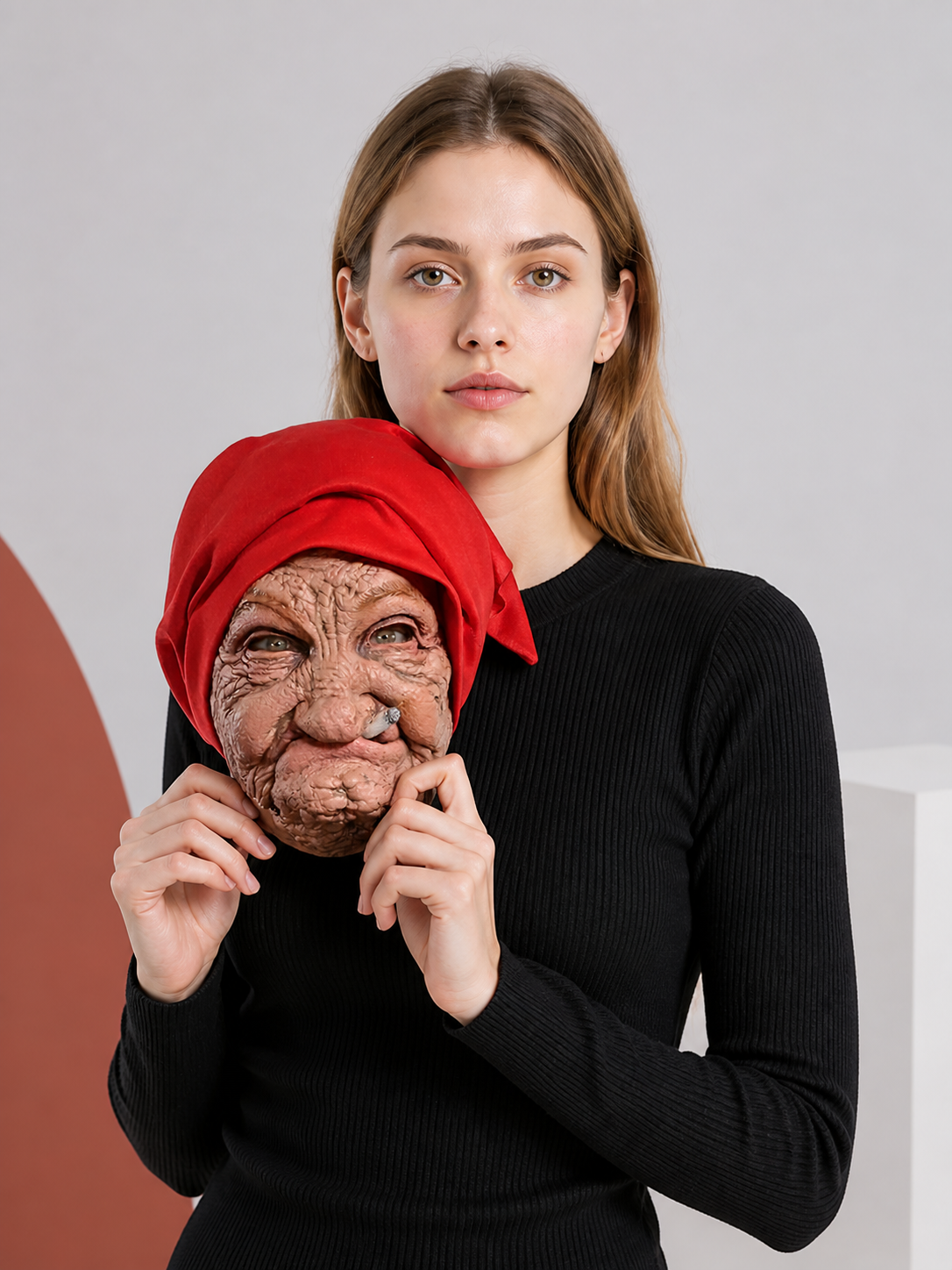 Realistic Elderly Face Carnival Mask for Halloween Costume Masks detail