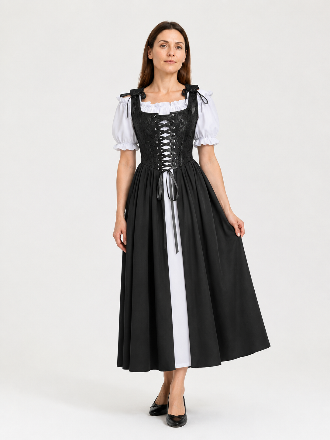 Renaissance Cosplay Dress with Corset and Puff Sleeves Costume Dresses detail