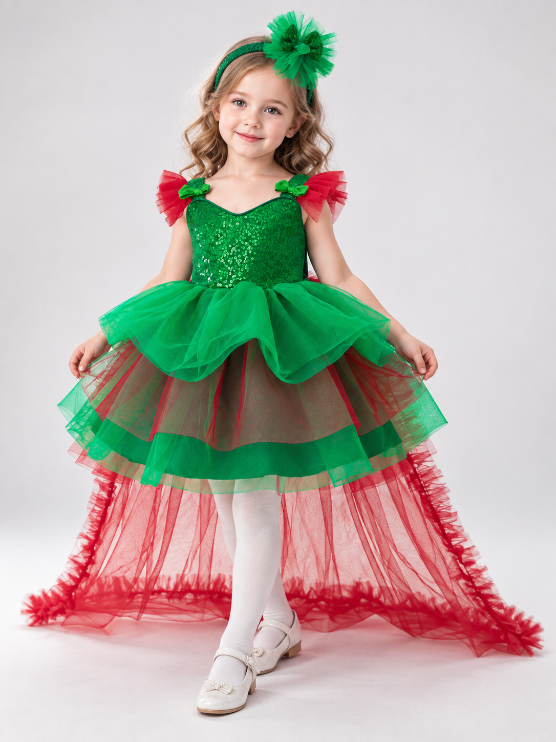 Girls' Holiday Dress with Sequins and a Train