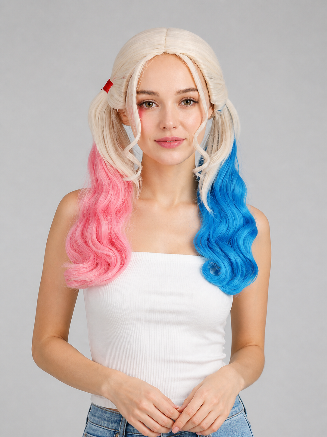 Long Two-Tone Carnival Wig: Pink and Blue Costume Wigs detail