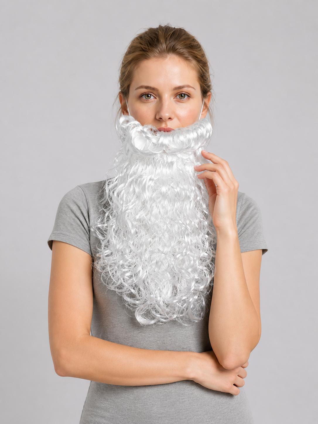 White Carnival Wig with Santa Claus Beard Costume Wigs detail