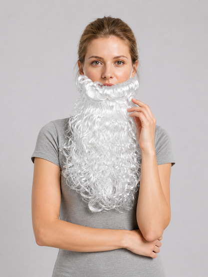 White Carnival Wig with Santa Claus Beard Costume Wigs detail