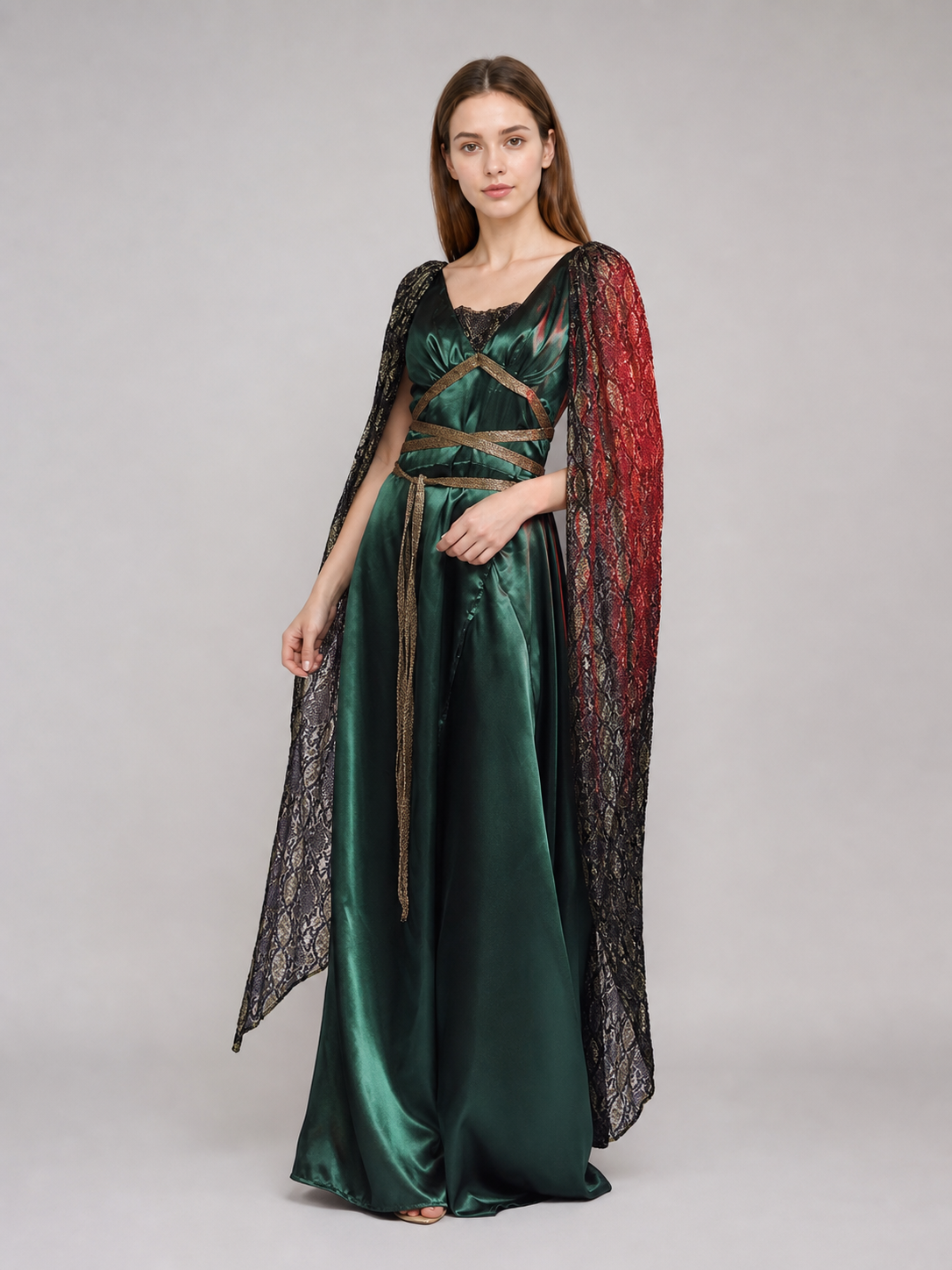 Fantasy Dress with Cape and Gold Headdress