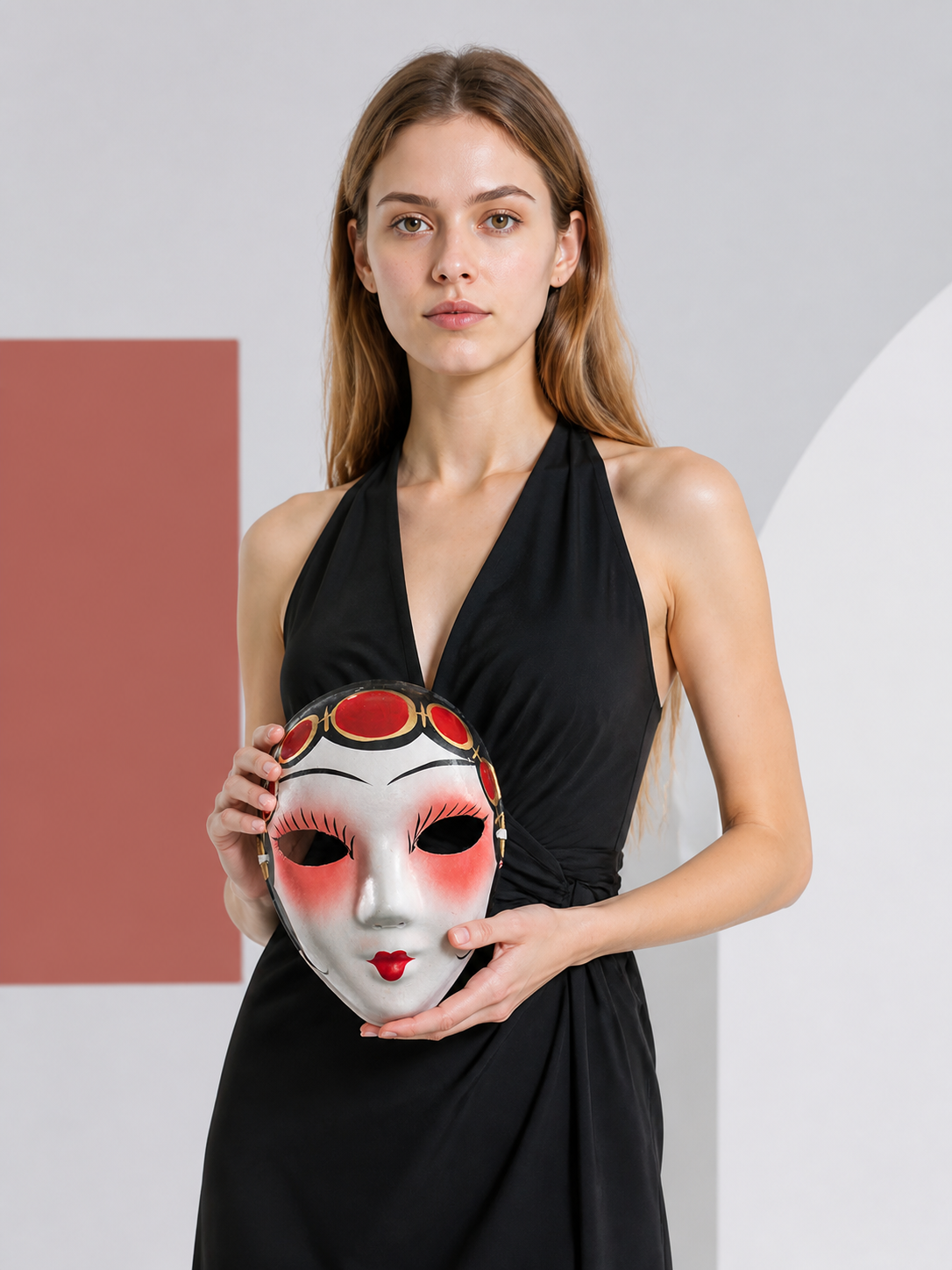 Carnival Opera Mask with Red and Gold Patterns Costume Masks detail