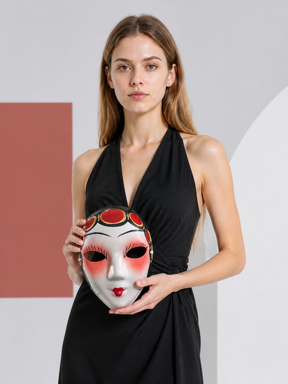 Carnival Opera Mask with Red and Gold Patterns Costume Masks detail