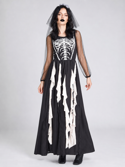 Vampire Costume Dress with Skeleton Print for Cosplay